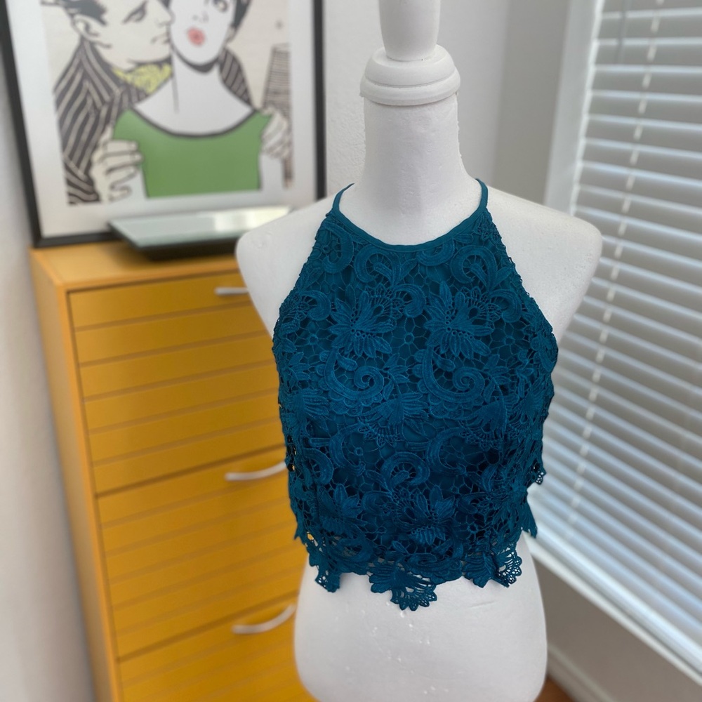 Teal Lace Halter Top by Guess